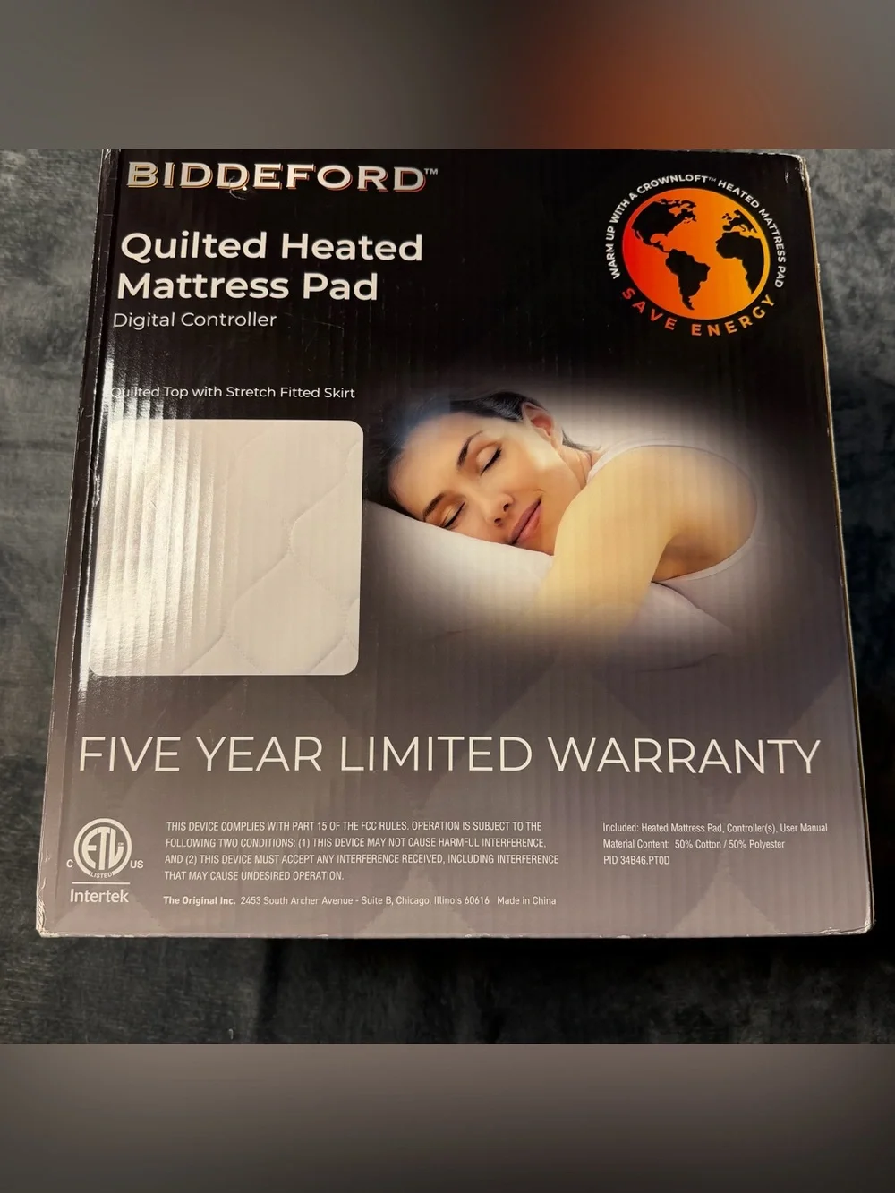 Biddeford White Quilted Heated Mattress Pad with Digital Controller